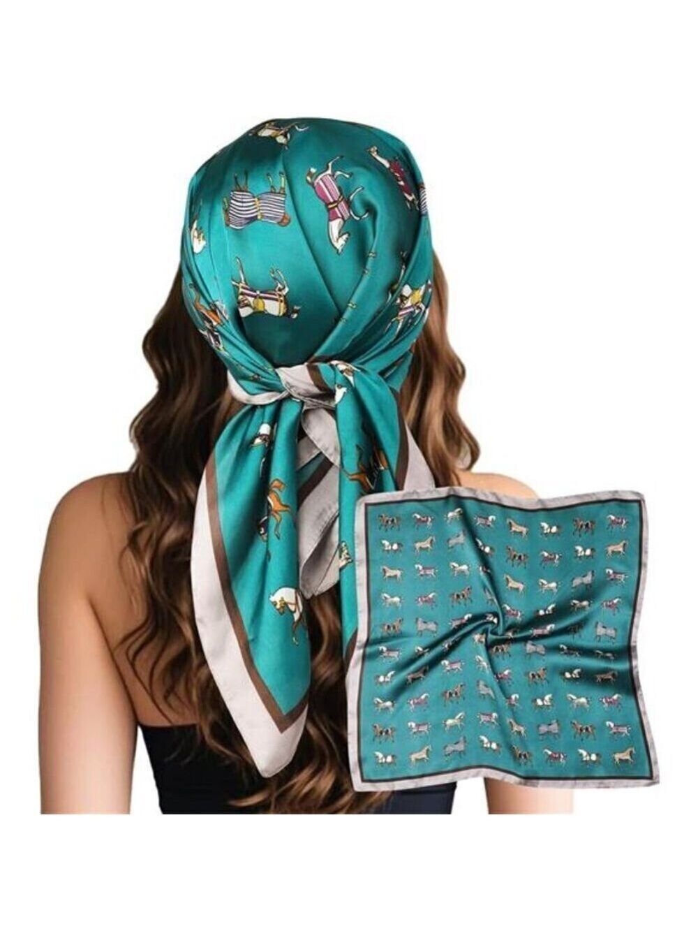 Head Hair Green Pony Print Scarf Like Satin Silk Scarf Bandana Hair Wrapping